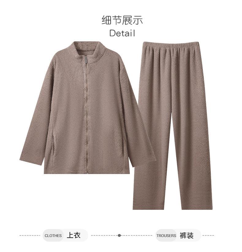 2025年新款法兰绒男士睡衣秋冬季加绒加厚保暖男款家居服套装批发