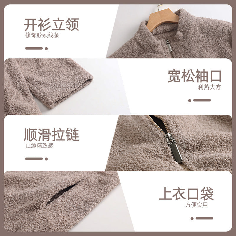 2025年新款法兰绒男士睡衣秋冬季加绒加厚保暖男款家居服套装批发